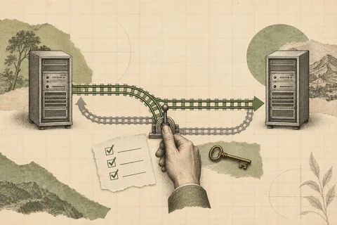 A hand controls a guarded route between two servers